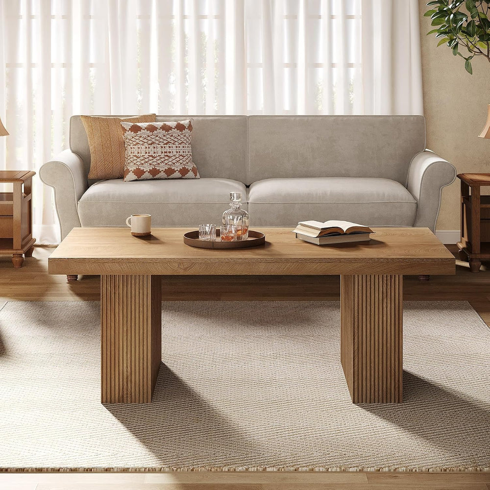 Tribesigns Farmhouse Coffee Table, 47.24 Inch Rectangle Center Table with Lar...