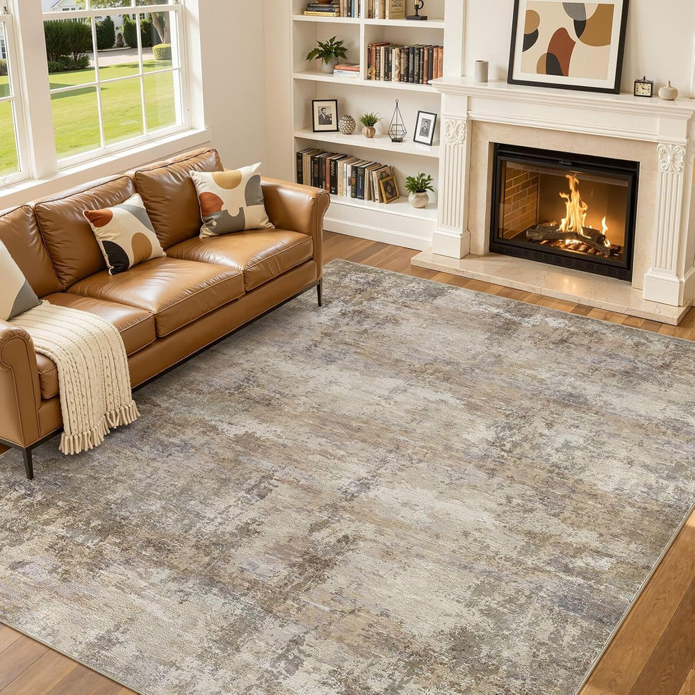 Abstract Rug 8x10 Washable Large Living Room Area Rug Dark Brown
