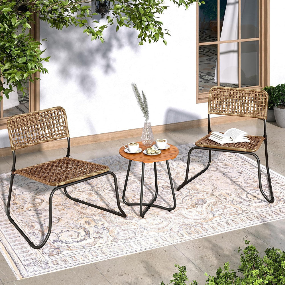 Sophia & William 3-Piece Bistro Set - Stackable Rattan Chairs & Table
