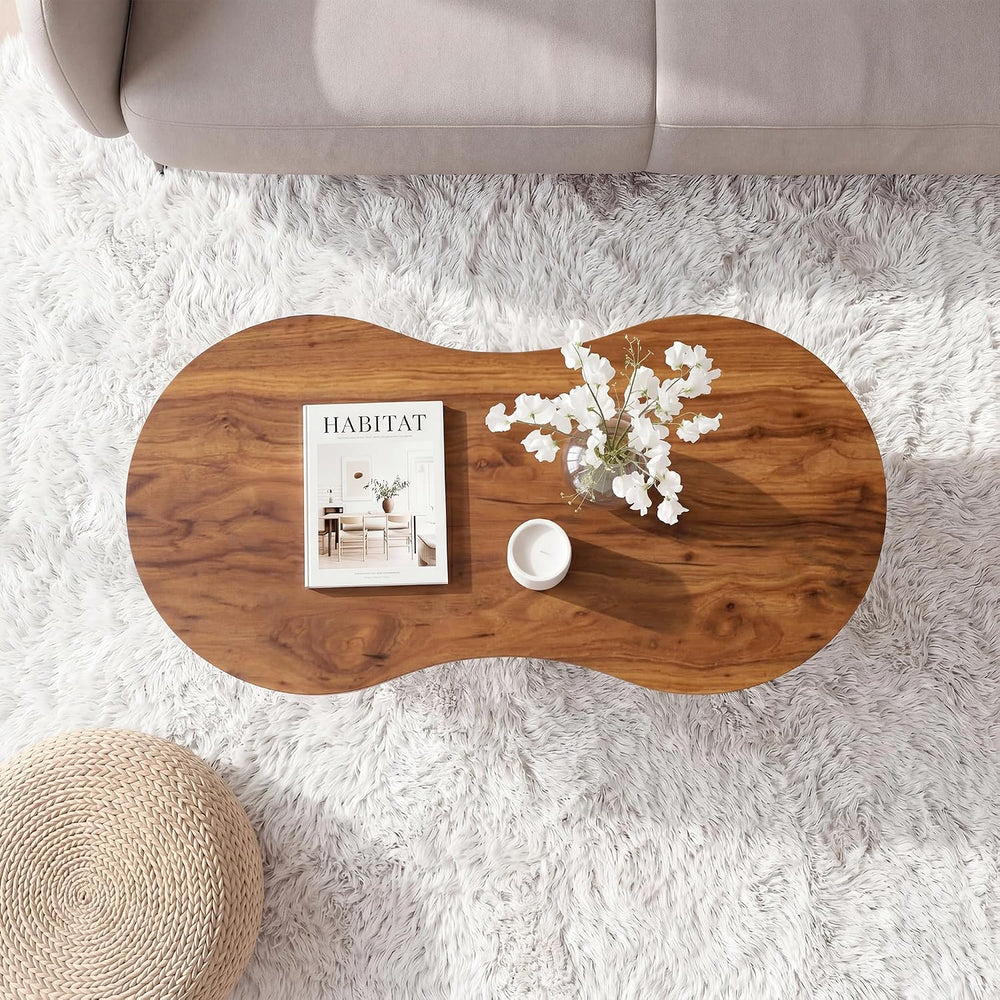 Mid-Century Modern Oval Coffee Table, 39.37" Wood Grain Center Table
