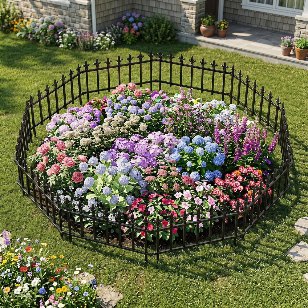 GIANTEX 10 Panels Decorative Metal Garden Fence, 18 FT, No Dig, Heavy Duty