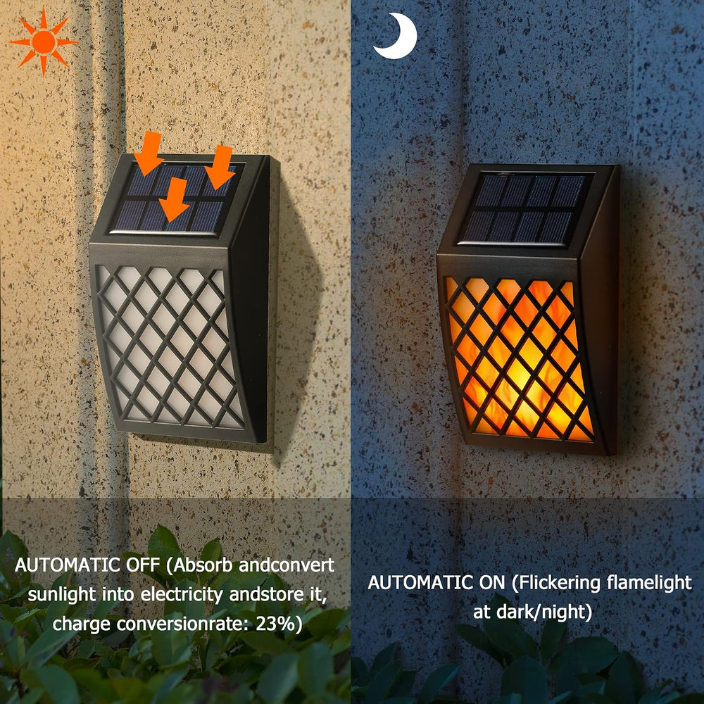 Dynaming Solar Flame Wall Lights Outdoor, 8 Pack Solar Powered Wall Lights, F...