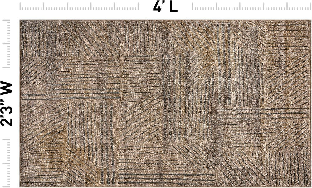 Rugshop Modern High-Low Patchwork Geometric Area Rug Indoor Brown 2'3&quo...