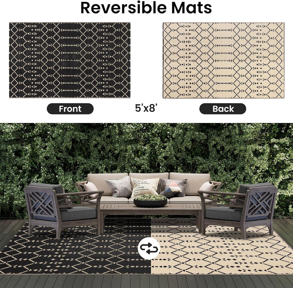 Smiry Outdoor Rug 5x8 ft Waterproof Reversible Boho Mat, Beige