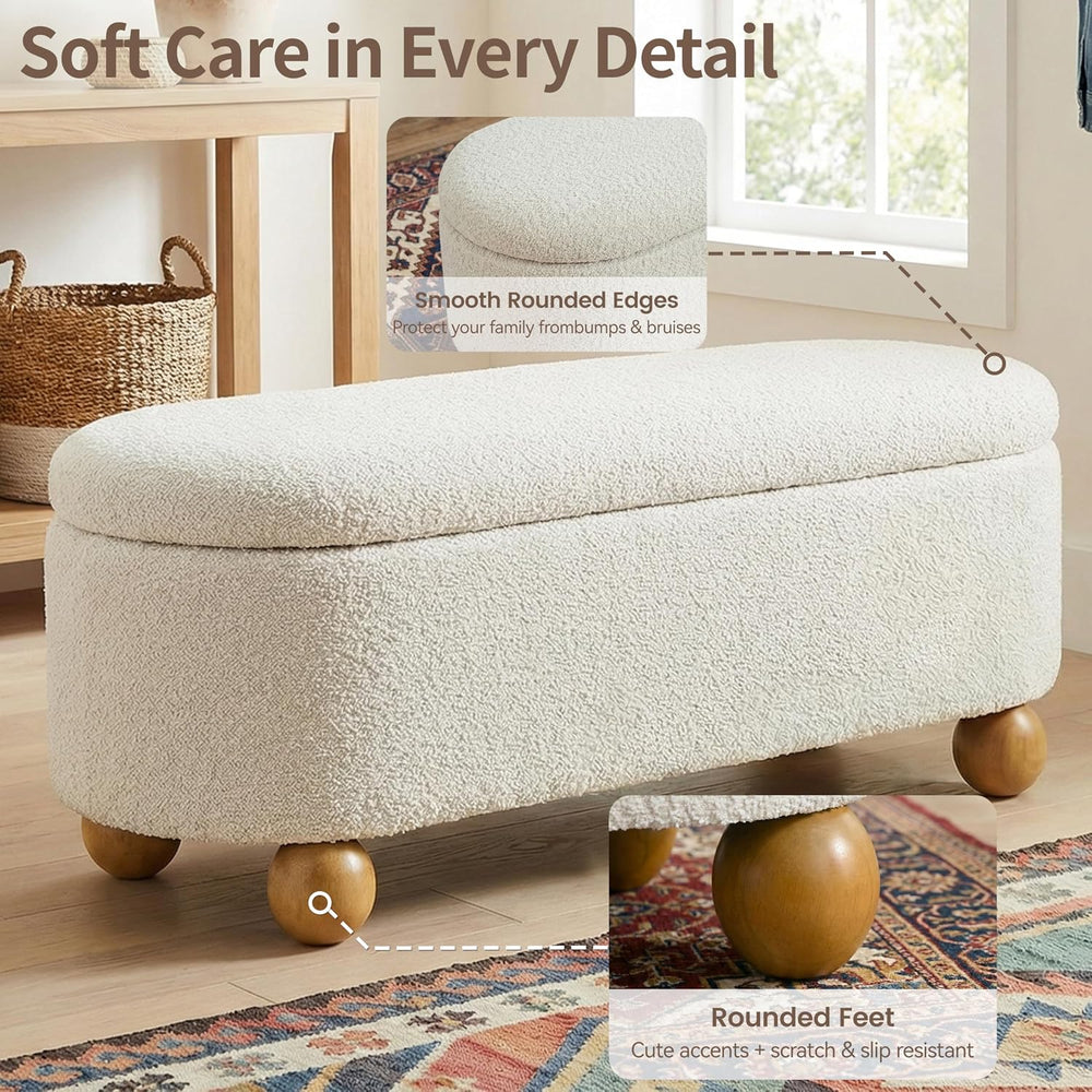 VKNOW 44.8" Storage Ottoman Bench End of Bed Bench with Hinge, Beige