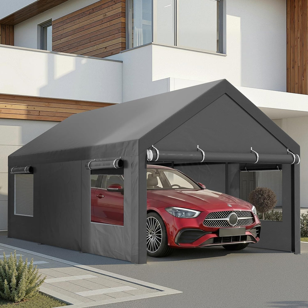 JAMFLY 12x20 ft Heavy Duty Portable Carport Garage, Grey