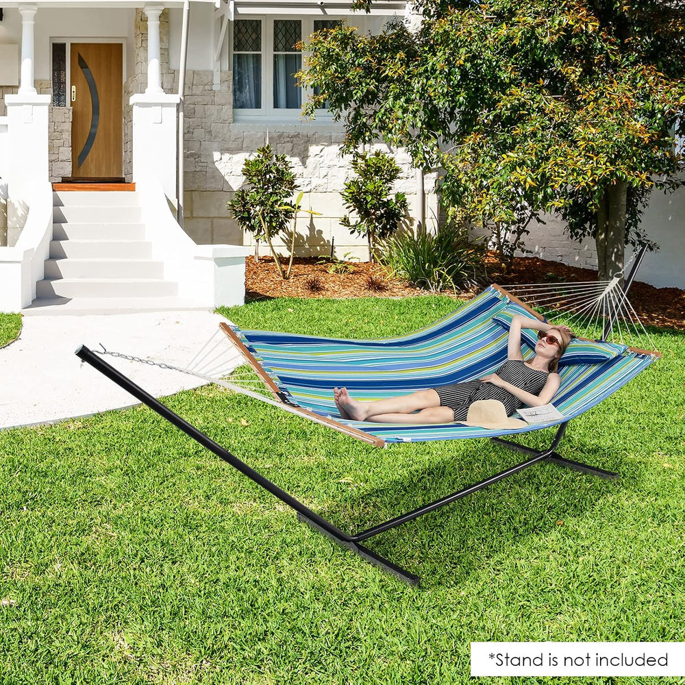 Tangkula 10.5FT Heavy Duty Double Hammock w/Detachable Pillow (Blue+Green)