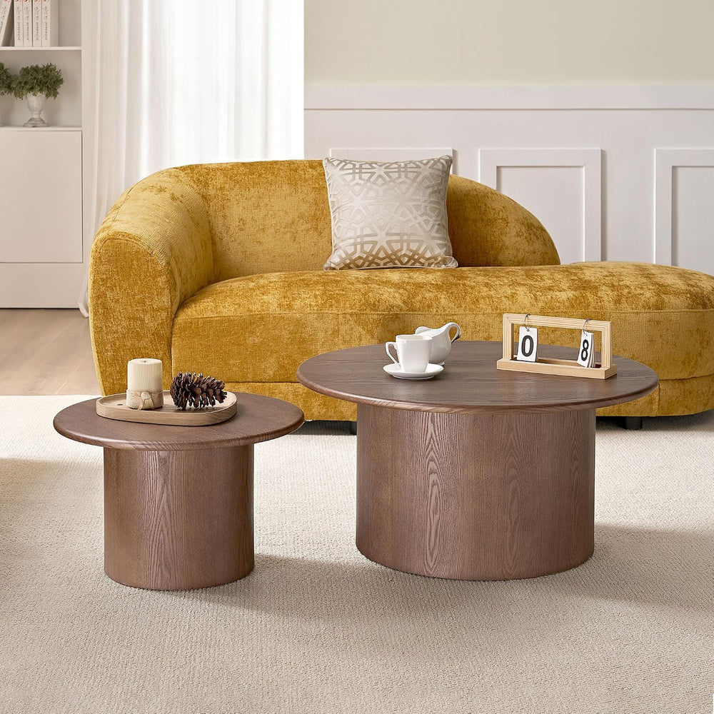 Round Nesting Coffee Table Set of 2, Mid Century Modern Wood Coffee Tables Φ ...