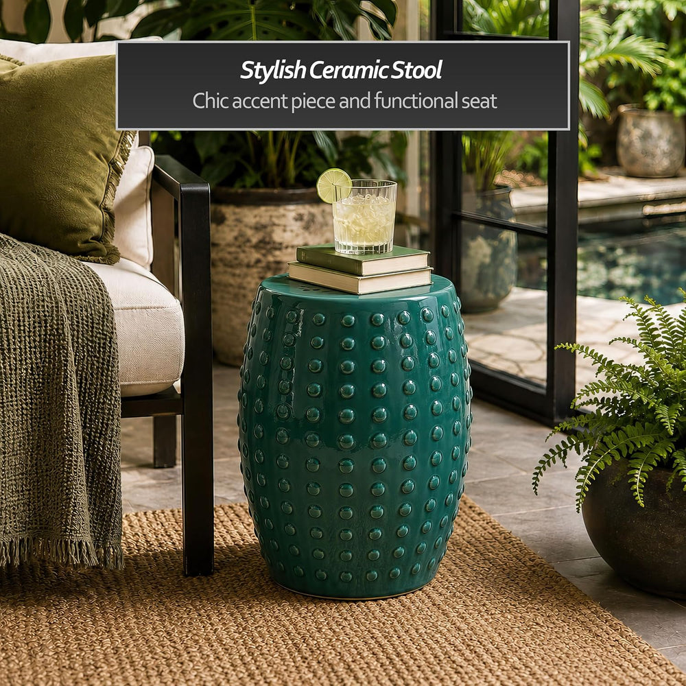 Red Lantern 18" Blue-Green Porcelain Garden Stool
