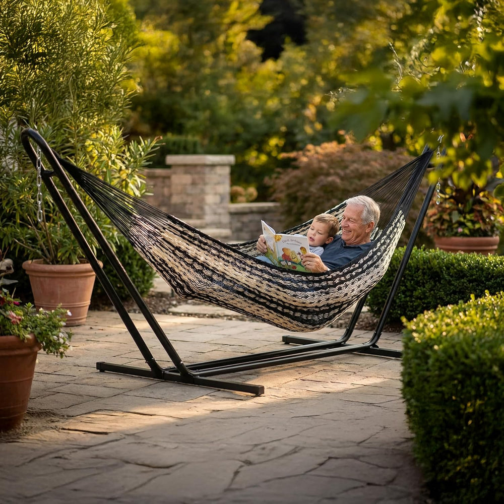 Sunnydaze Mayan XXL Double Heavy-Duty Hammock, Black/Natural