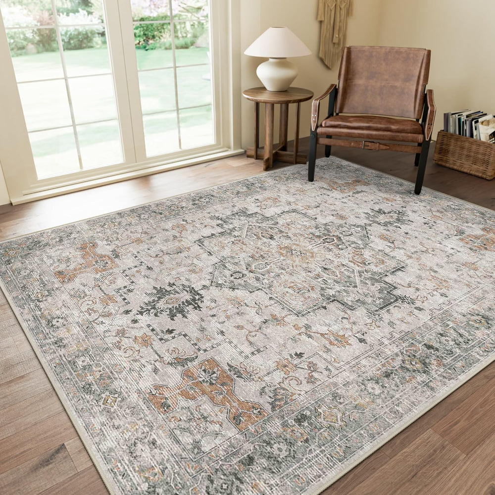 GENIMO 5x7 Washable Area Rugs for Living Room, Non Slip, Light Taupe Brown
