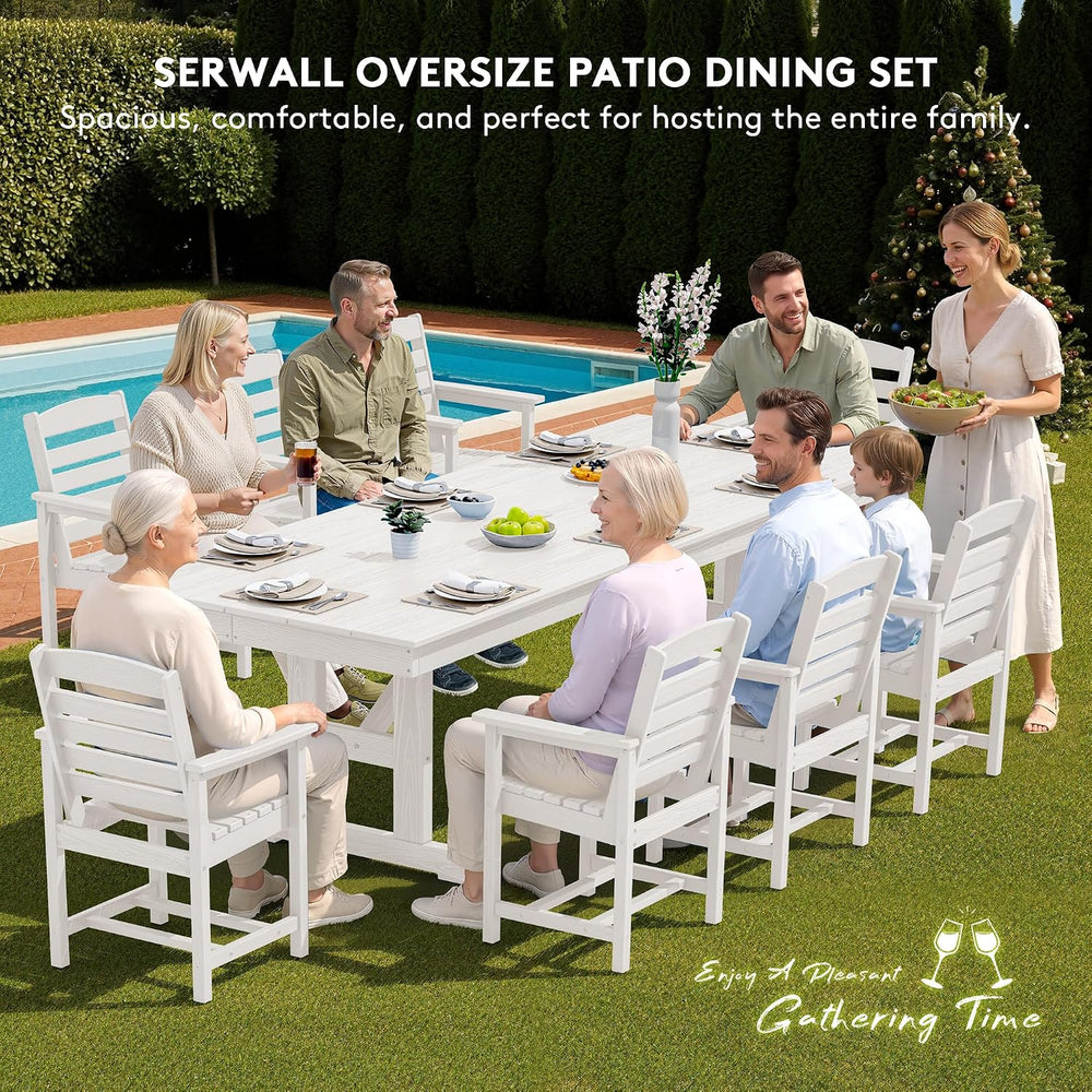 SERWALL Outdoor 84" HDPE Rectangular Dining Table for 6-8,All-Weather,White