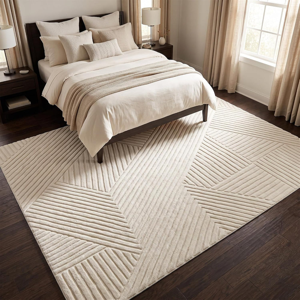 Beige 8x10 Area Rugs for Living Room,Modern Solid Color Washable Rug