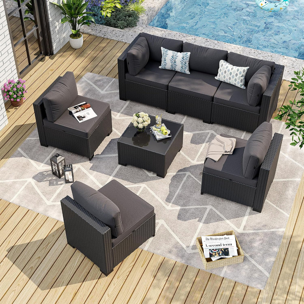 Aoxun 7-Piece Outdoor Furniture, Patio Furniture Sets with Thick Cushions, Wi...