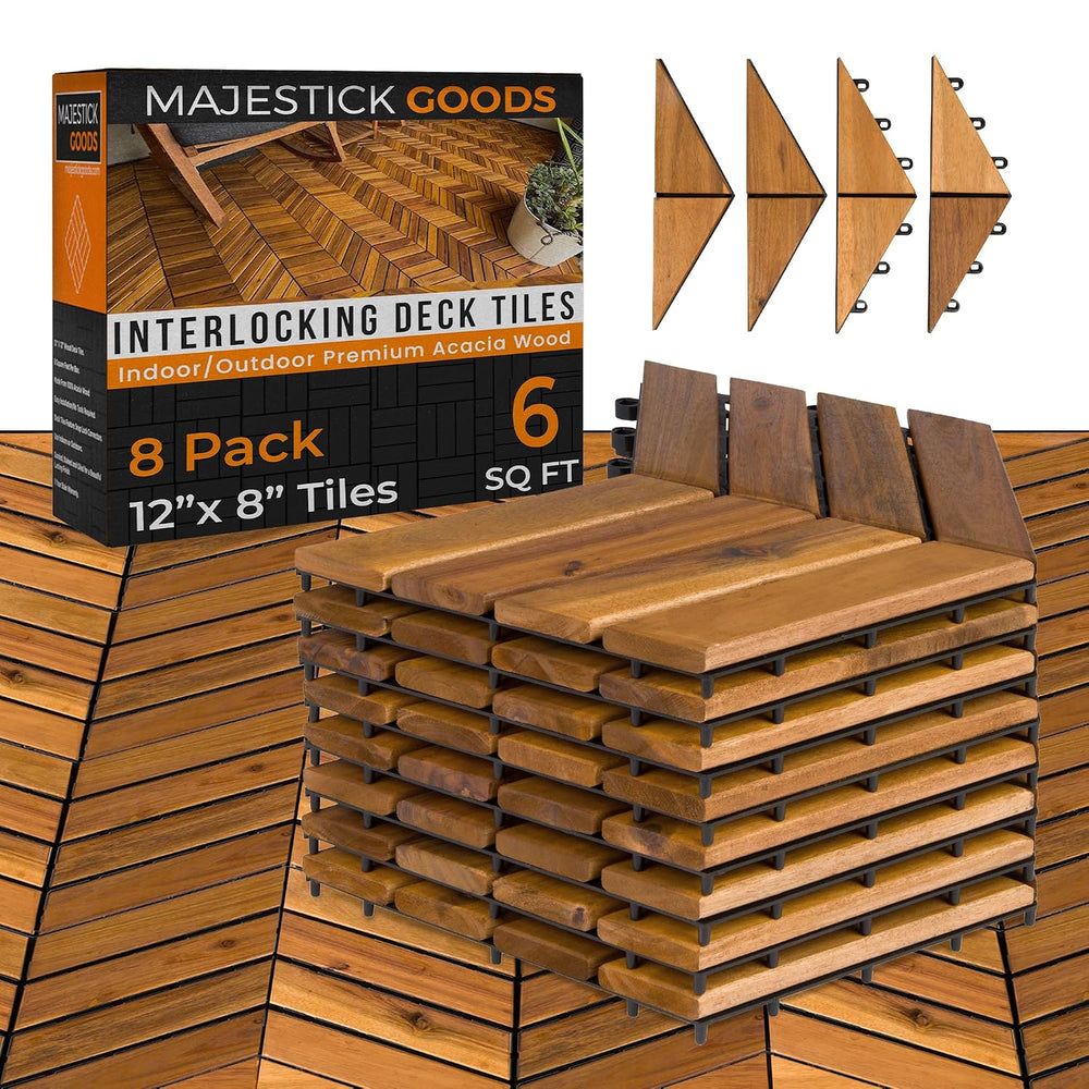 Majestick Goods 8-Pack Herringbone Acacia Wood Interlocking Deck Tiles