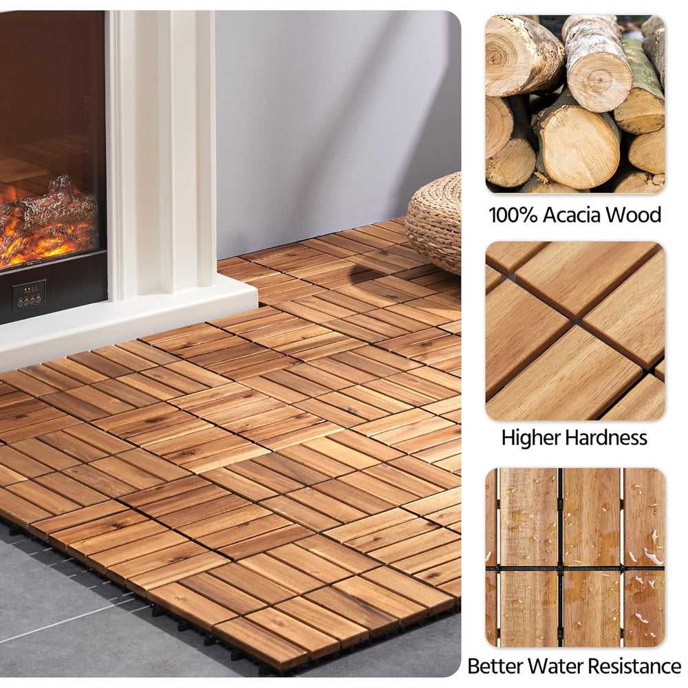 Yaheetech 54PCS Acacia Interlocking Deck Tiles Outdoor Patio Flooring,Wood