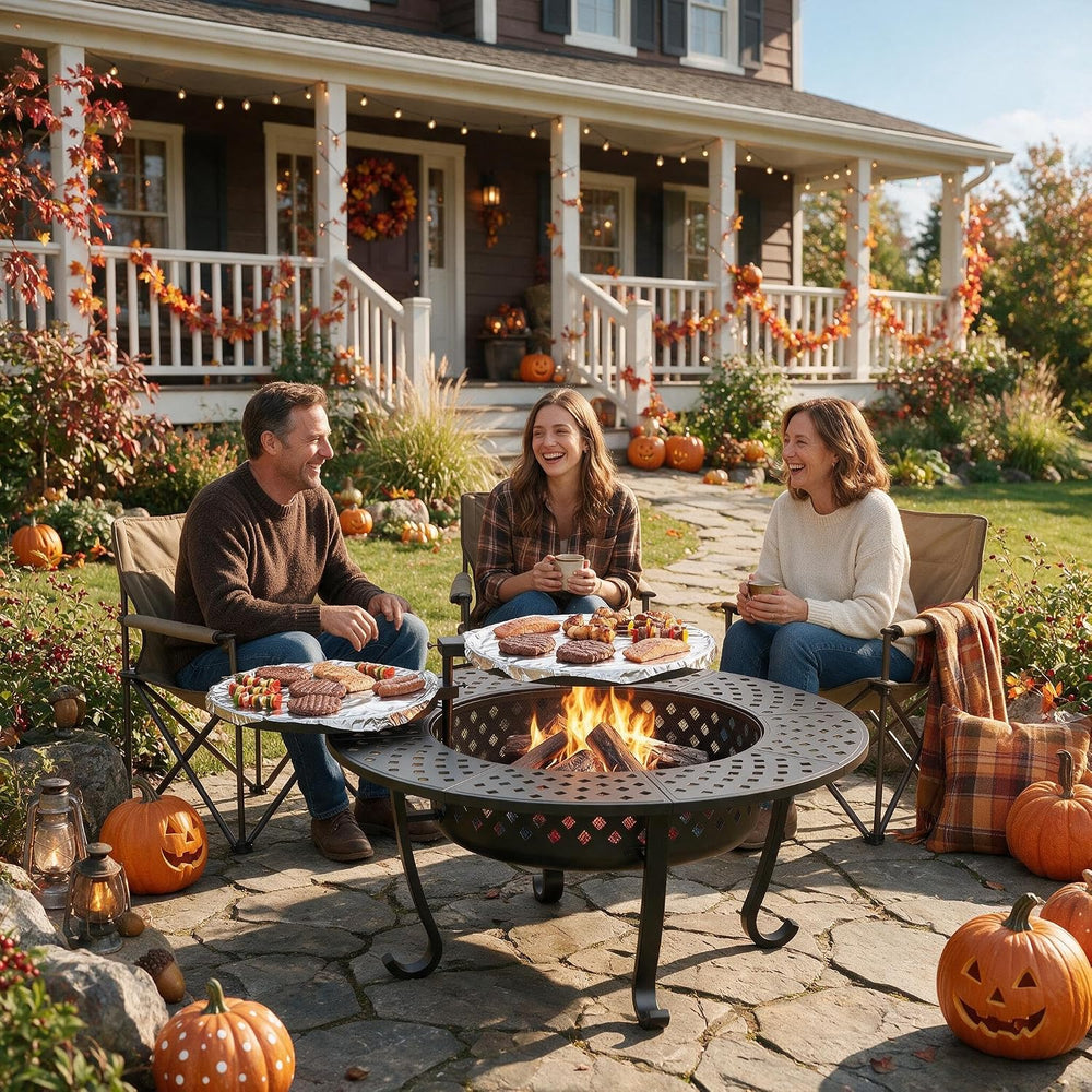 43" Fire Pit for Outside Wood Burning, 3 in 1 Firepit with 2 Grills