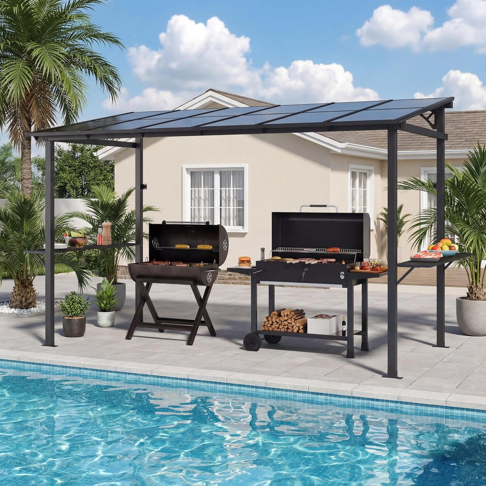 LAUSAINT HOME 12x6 ft Hardtop Grill Gazebo, Outdoor Sloping PC Roof BBQ Patio...