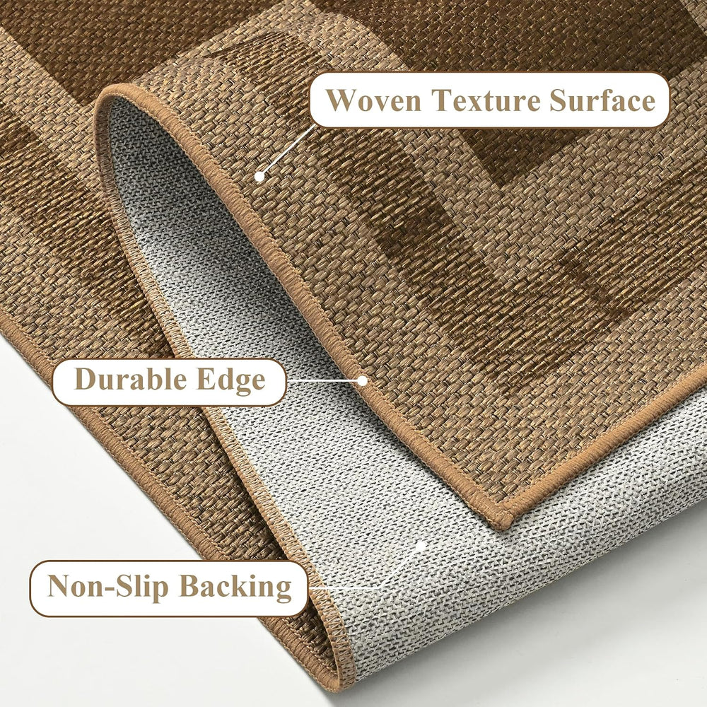 3x5 Outdoor Rug, Jute Checkered Rugs, Patio, Entryway, Balcony, Porch Rug