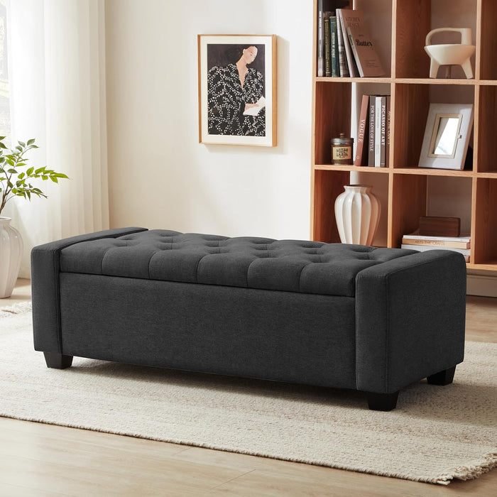 Huatean Home 48" Ottoman with Storage, Dark Gray Storage Ottoman Bench
