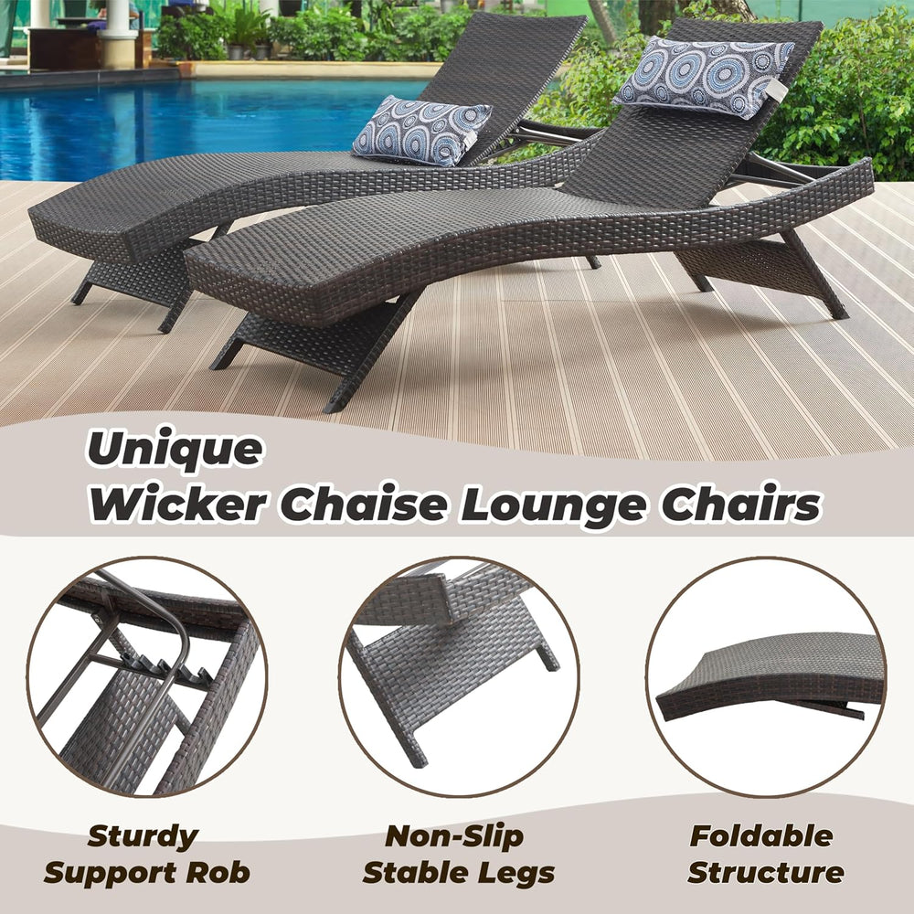 79'' Long Reclining Chair Set of 2 with Cushions, Adjustable Patio Ch...