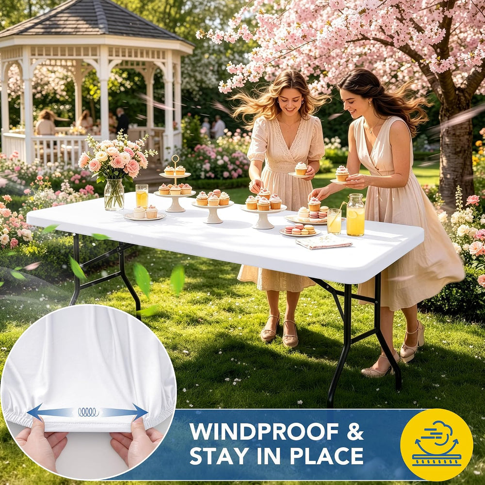 Fitted Tablecloth for 8 Foot Rectangle Tables-White Picnic Table Covers