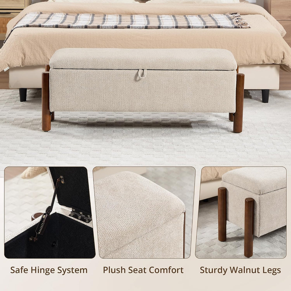 47'' Modern Storage Ottoman Benches with Walnut Wood Legs Ottoman Ben...