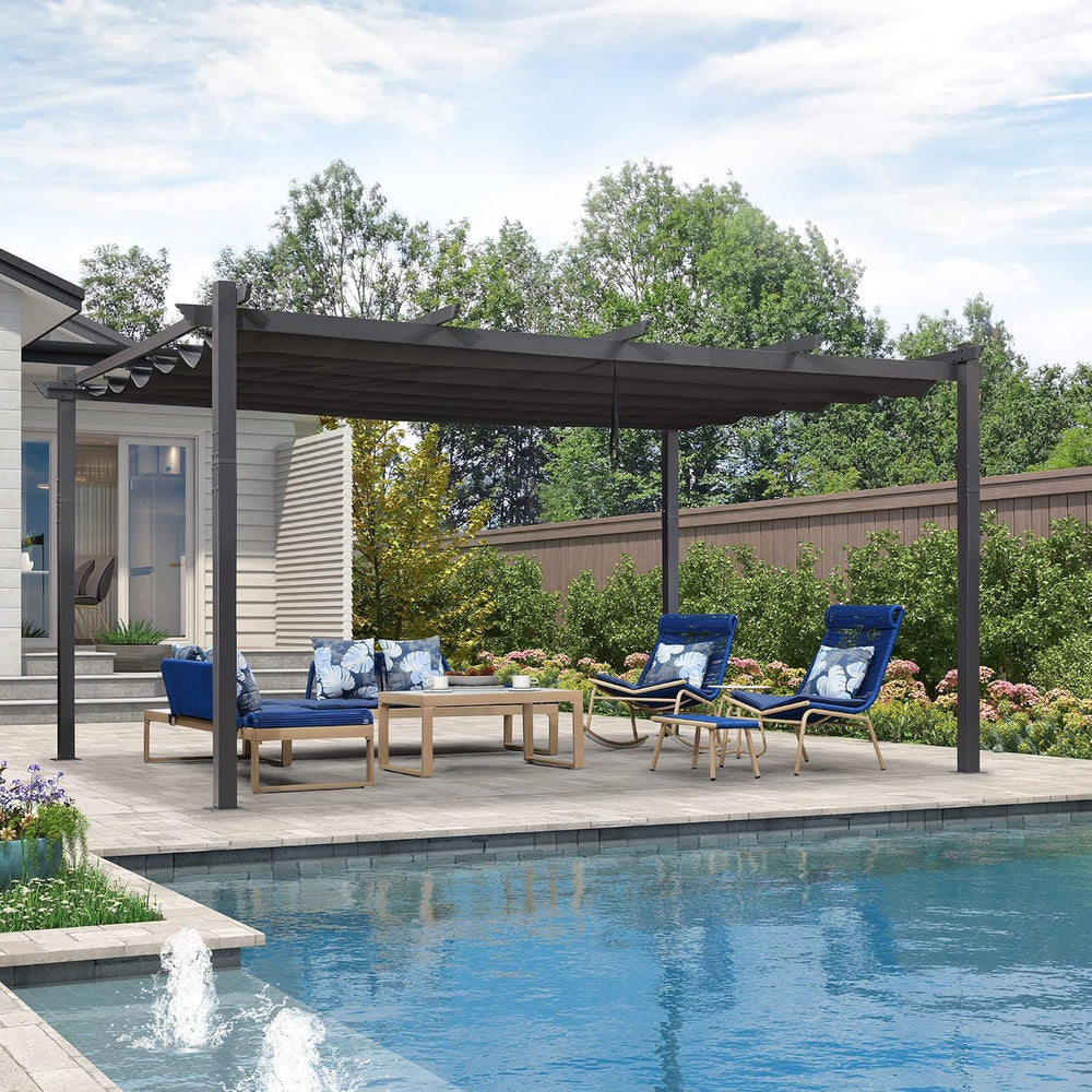 PURPLE LEAF Outdoor Pergola 12' X 16' Retractable Canopy Aluminum, Gray