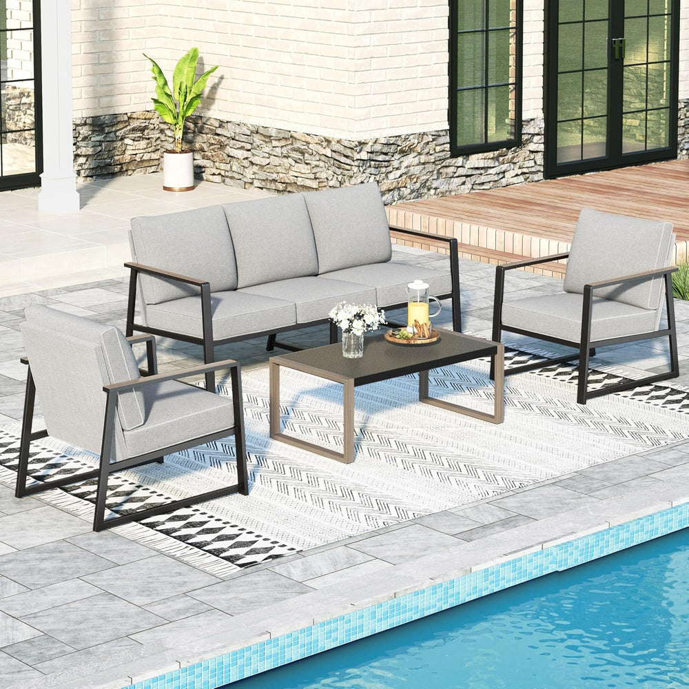 Sophia & William 4-Piece Modern Patio Furniture Set, Grey Cushion