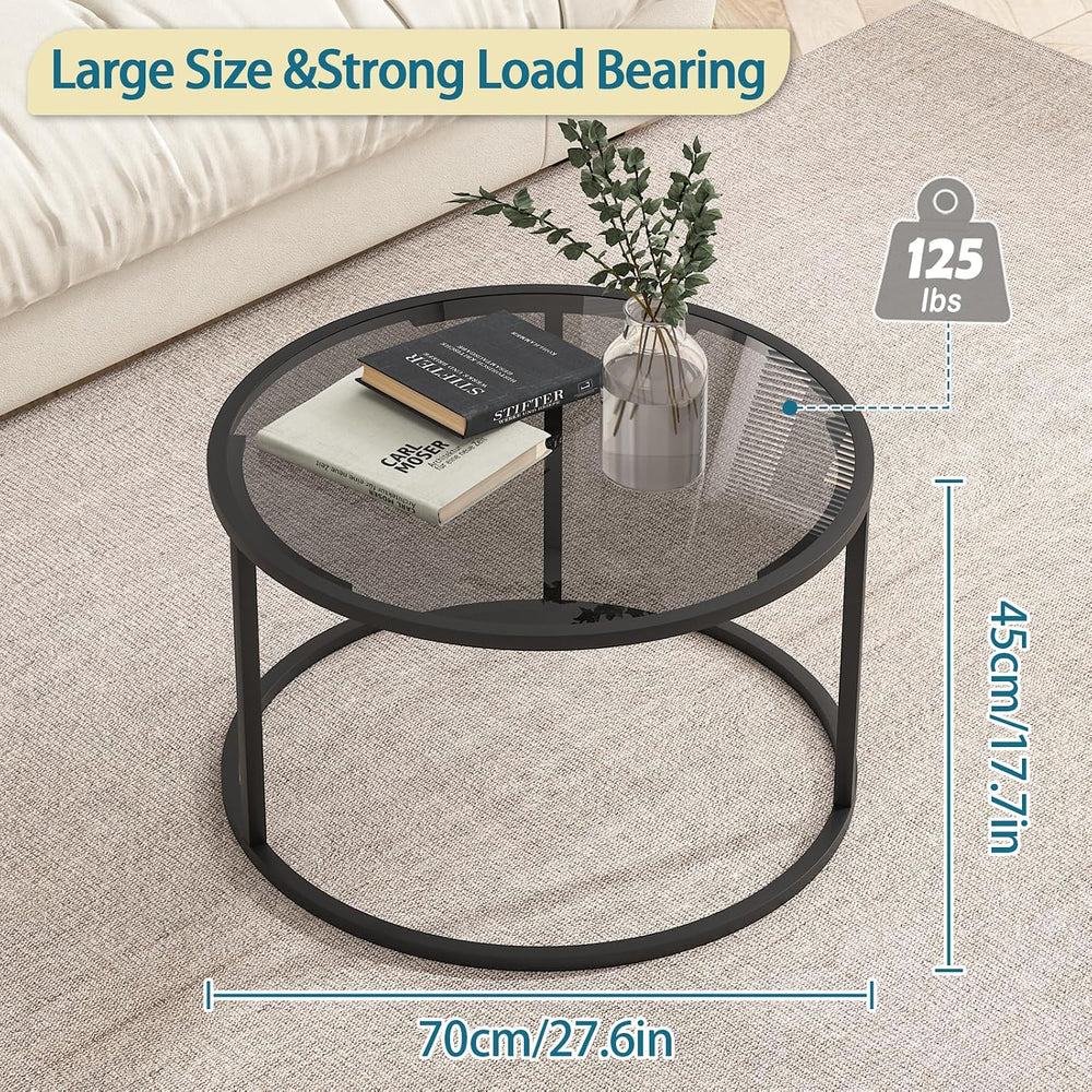 Glass Coffee Table Modern Center Table,Minimalist Round Coffee Tea Table,Temp...