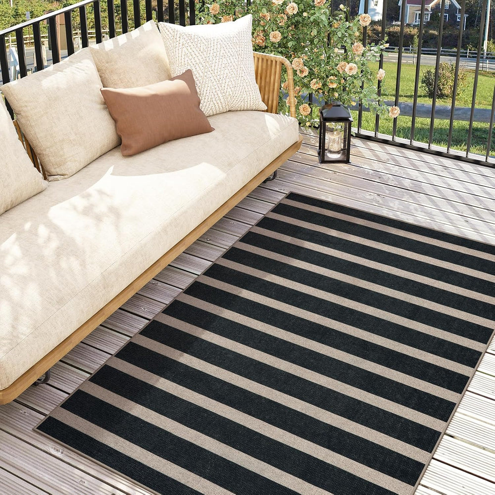 Lahome Striped Easy Jute 3x5 Outdoor Patio Rug, Washable Rugs for Porch