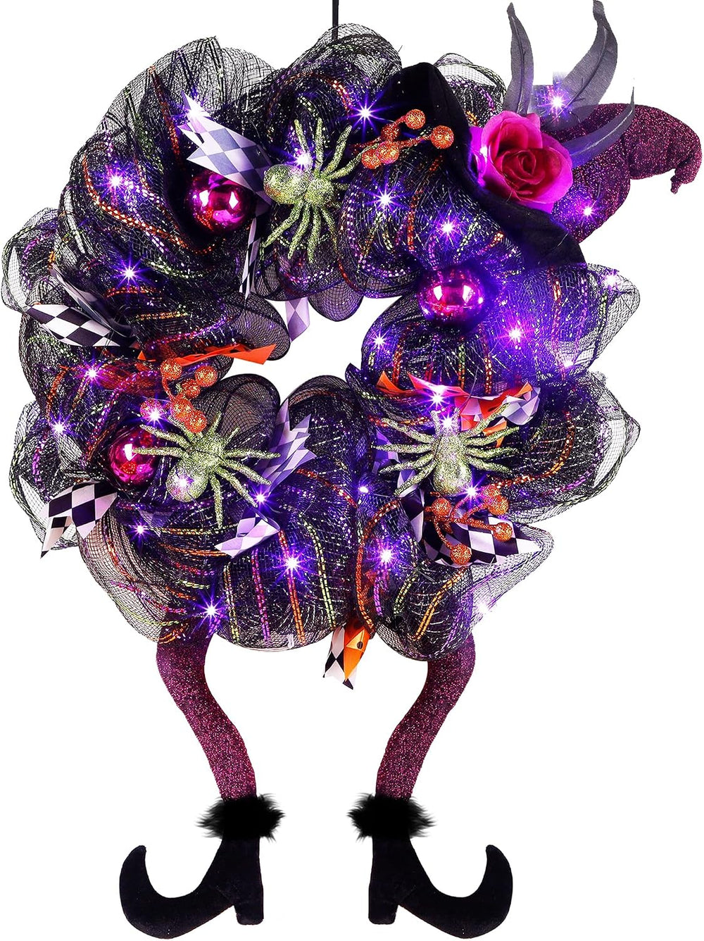 Lulu Home 18"x30" Halloween Wreath, Purple, 30 LED Lighted