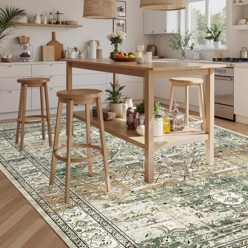 Soalmost 9x12 Area Rugs for Living Room Washable Rug Non-Slip Olive Beige
