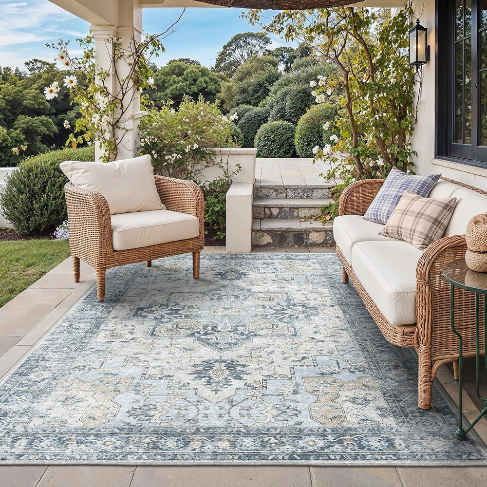 GENIMO Indoor Outdoor Rug, Washable for Patio and Deck, Light Blue, 4x6