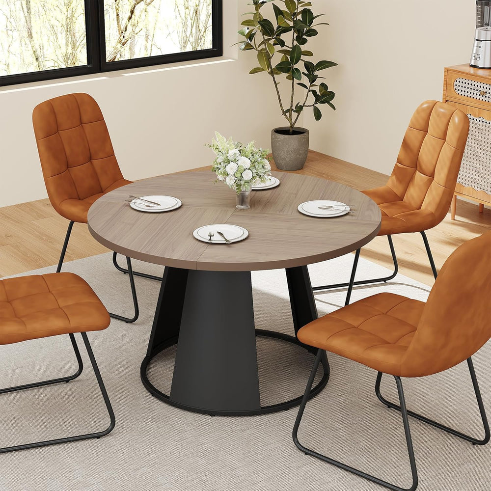 HIPIHOM 47.2” Round Dining Table Set for 4 Modern Wood Table with 4 Upholster...