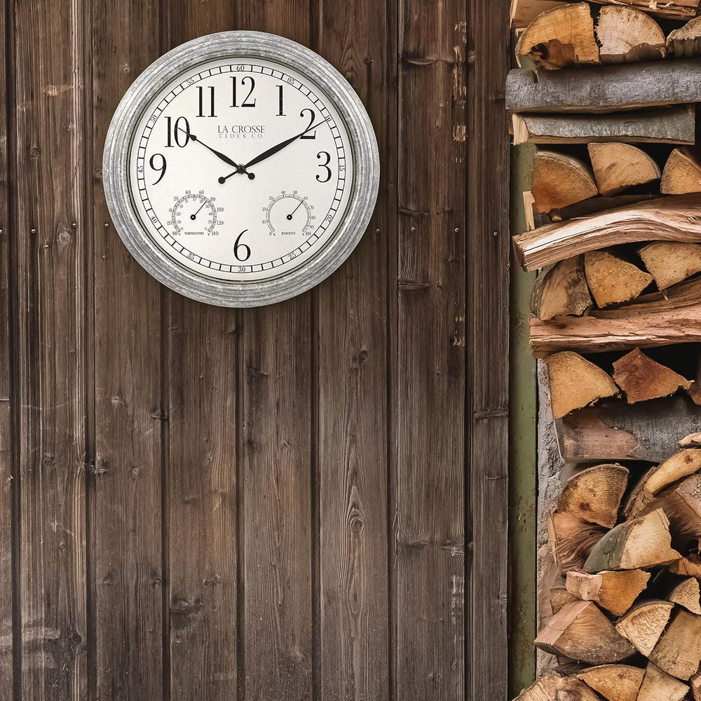 La Crosse Clock 433-3236 14-inch Silas Indoor/Outdoor Galvanized Analog Quart...