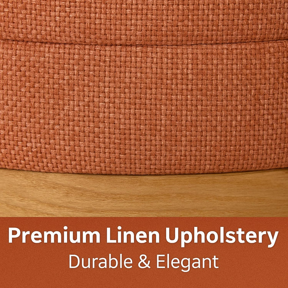 Linen Storage Ottoman Round Footrest with Hidden Storage, Coral Orange 16&quo...