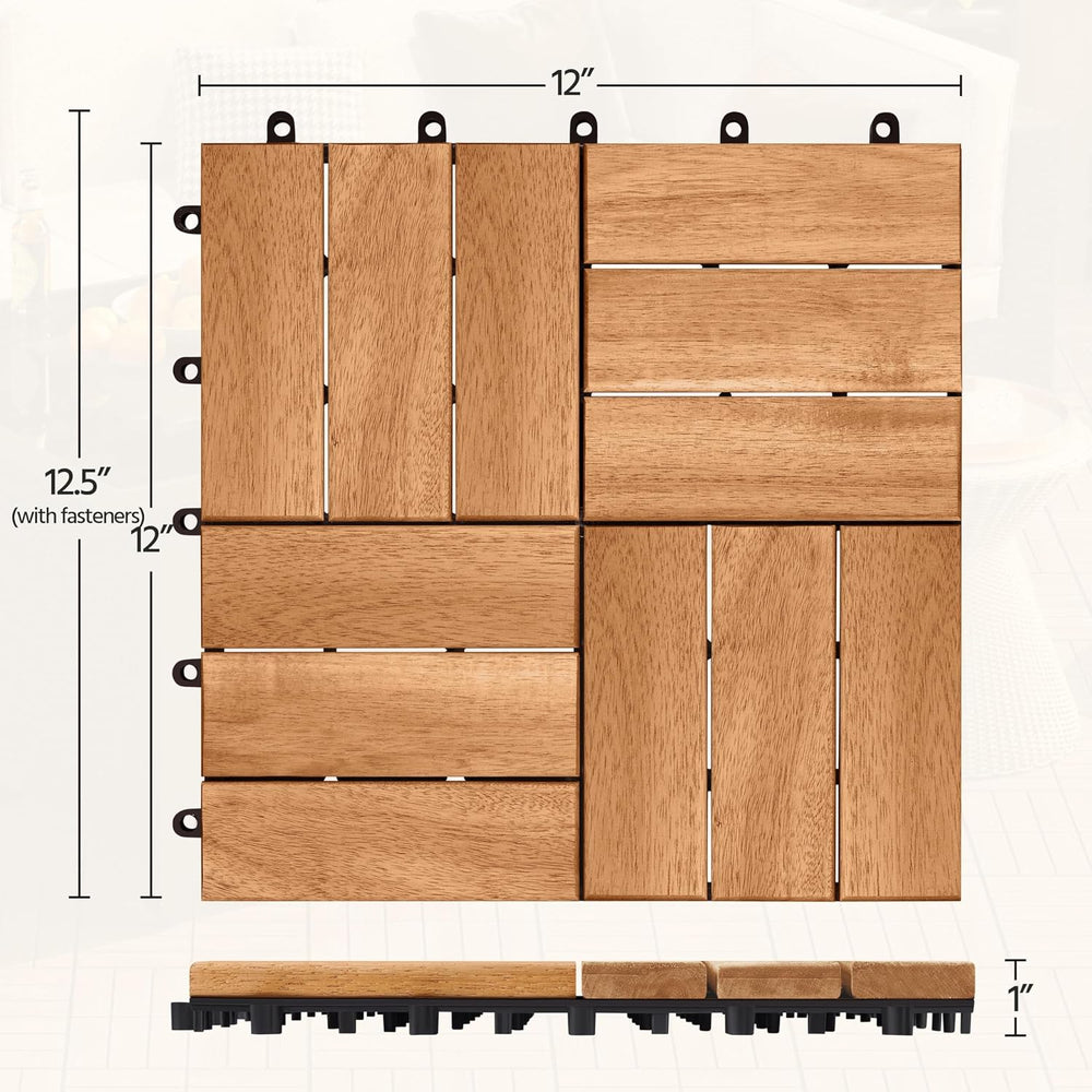 Yaheetech 10pcs Acacia Hardwood Interlocking Deck Tiles for Patio 12 x 12in
