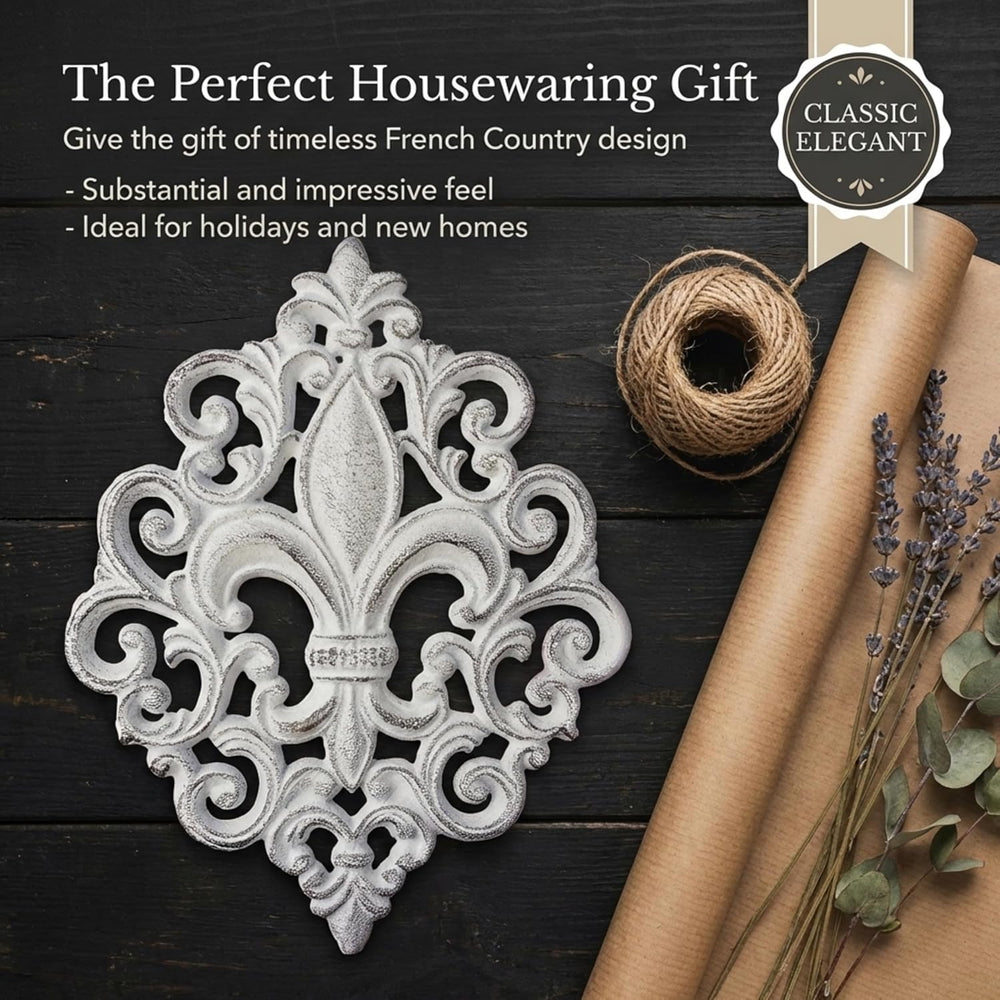 Lulu Decor, Cast Iron 14" Fleur De Lis Decoration Plaque (Antique White)
