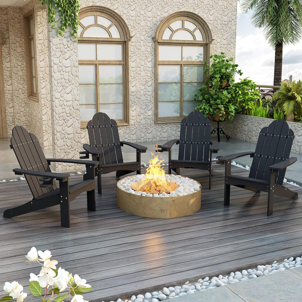 LUE BONA HDPS Outdoor Adirondack Chair, Cup Holder, Set of 4, Black