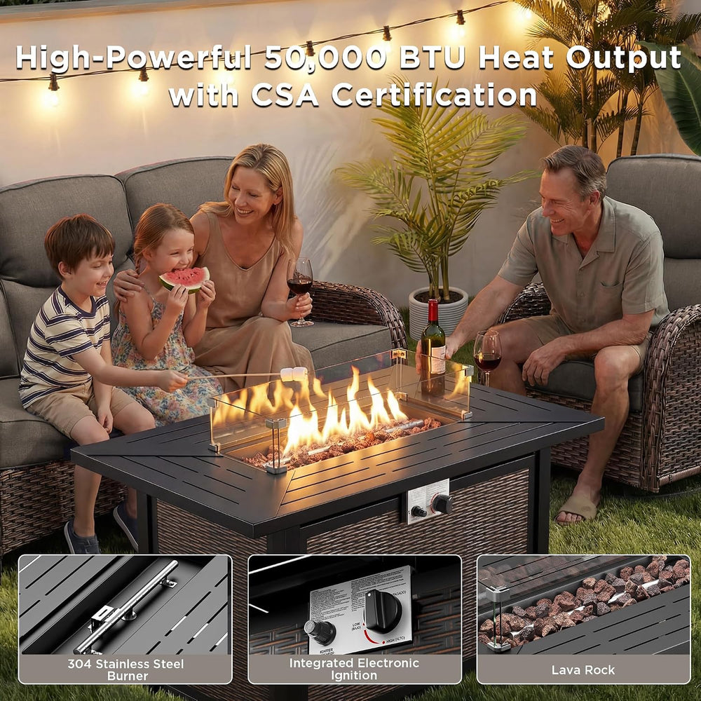 Luxury Patio Furniture Set with 42.5" Fire Pit Table, 6-Inch Thick Cushi...