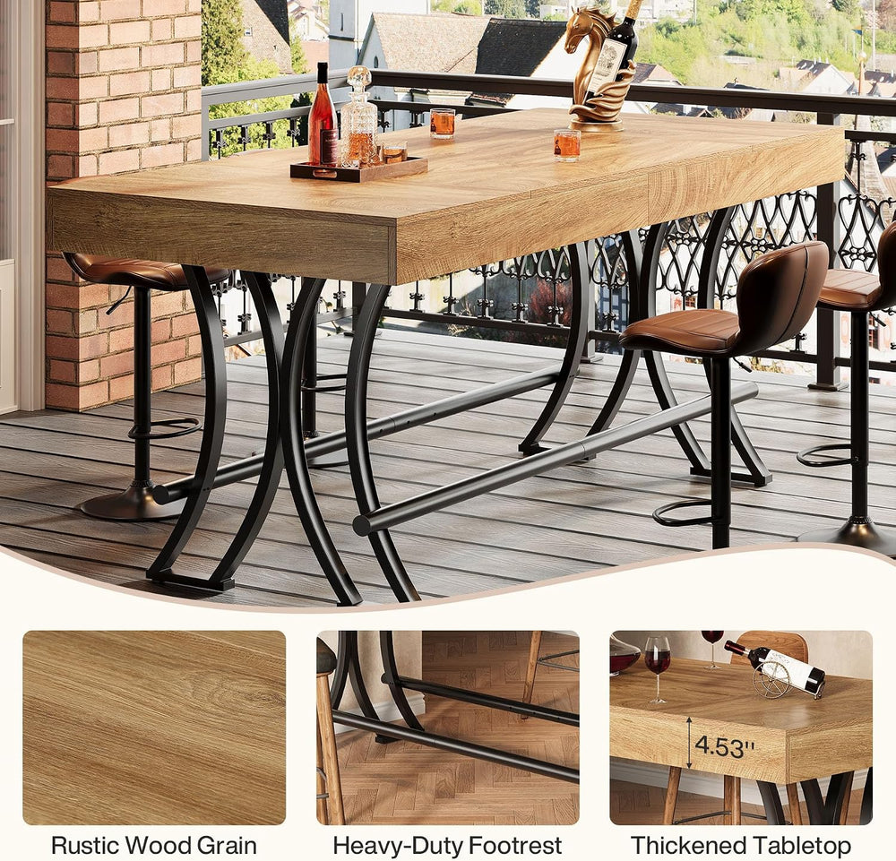 Tribesigns 63" Counter Height Bar Table with Metal Footrest, Rectangular...