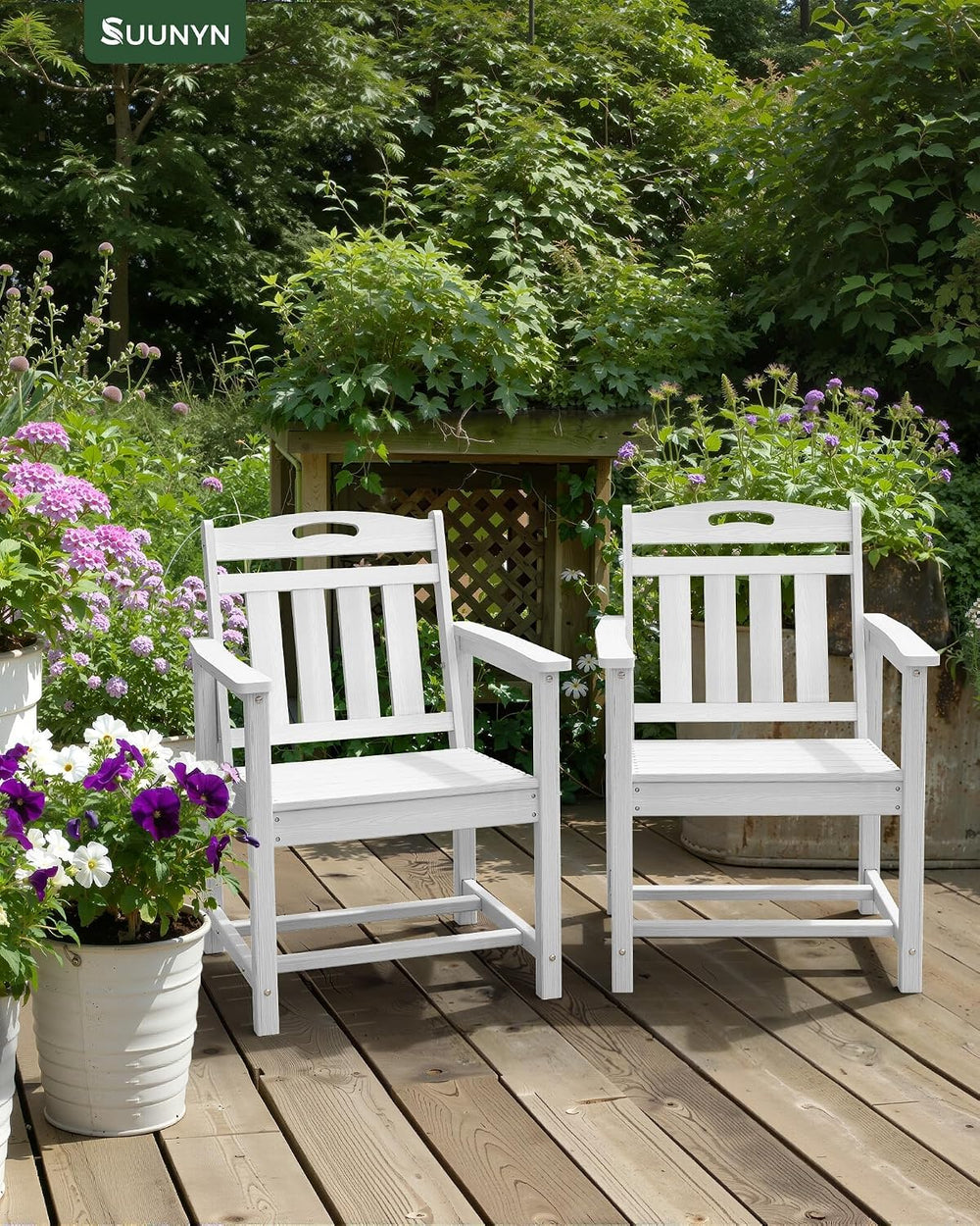 Patio Chairs Set of 2, HDPE Outdoor Dining Chairs with Wide Seat, All Weather...