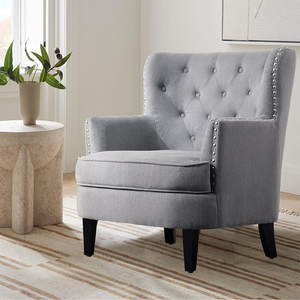 Rosevara Atlas Mid-Century Modern Upholstered Lounge Arm Chair - Tufted Accen...