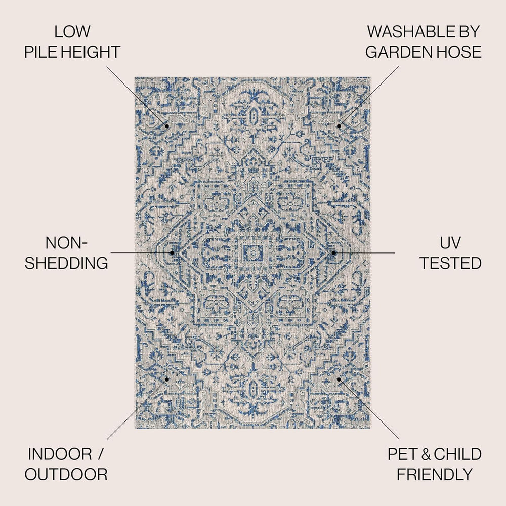 JONATHAN Y Boho Medallion Indoor Outdoor Area Rug 4X6 Navy/Gray, Estrella Tex...
