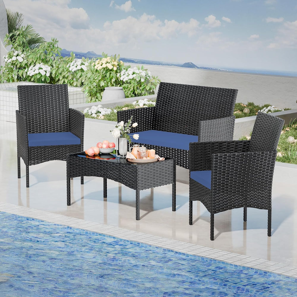 4 Pieces Patio Furniture Set Outdoor Conversation Set Rattan Furniture Set Wi...