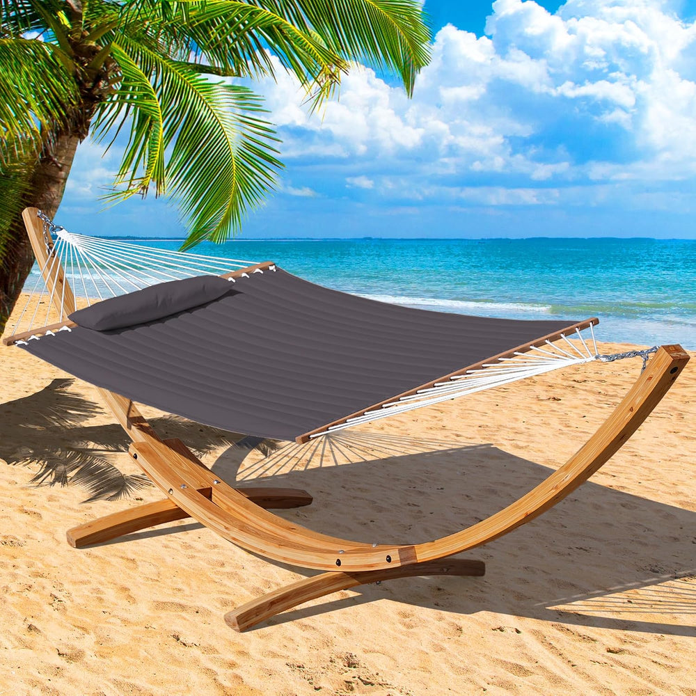 Lazy Daze 12 FT Double Quilted Hammock and 13 FT Natural Wood Arc Stand