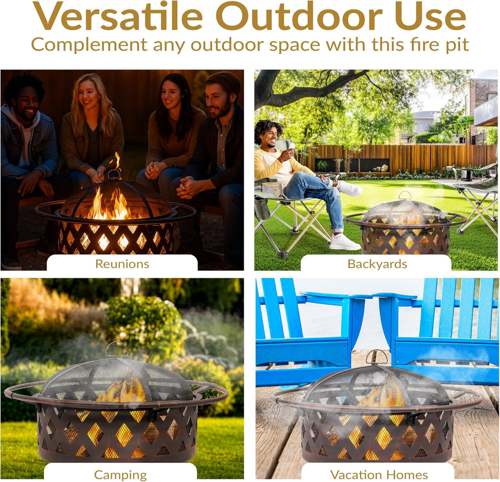Sunnydaze Crossweave 30" Small Outdoor Fire Pit, Wood Burning, Round