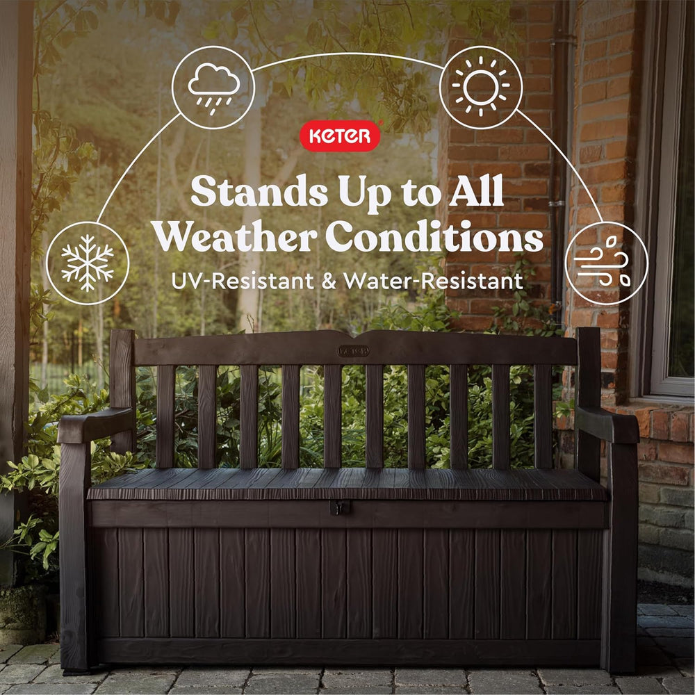 Keter Solana 70 Gal Outdoor Storage Bench for Patio and Pool Accessories