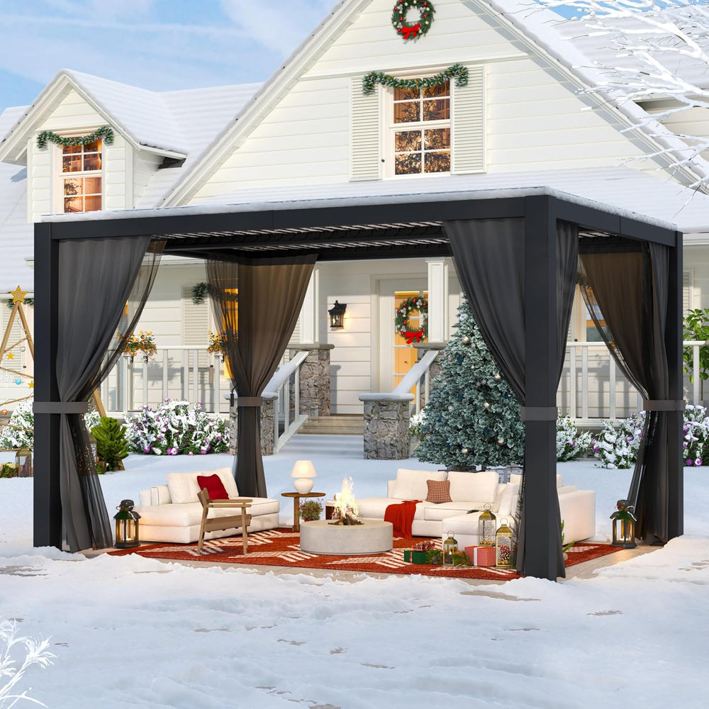 LVUYOYO Outdoor Louvered Pergola 10' x 13', Aluminum Pergola with Adj...